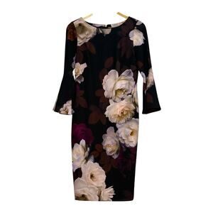 Calvin Klein Floral Print Bell Sleeve Sheath Dress